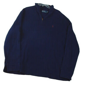 Polo Ralph Lauren Sweater Mens XXL Blue‎ Quarter Zip Classiccore Preppy Pony